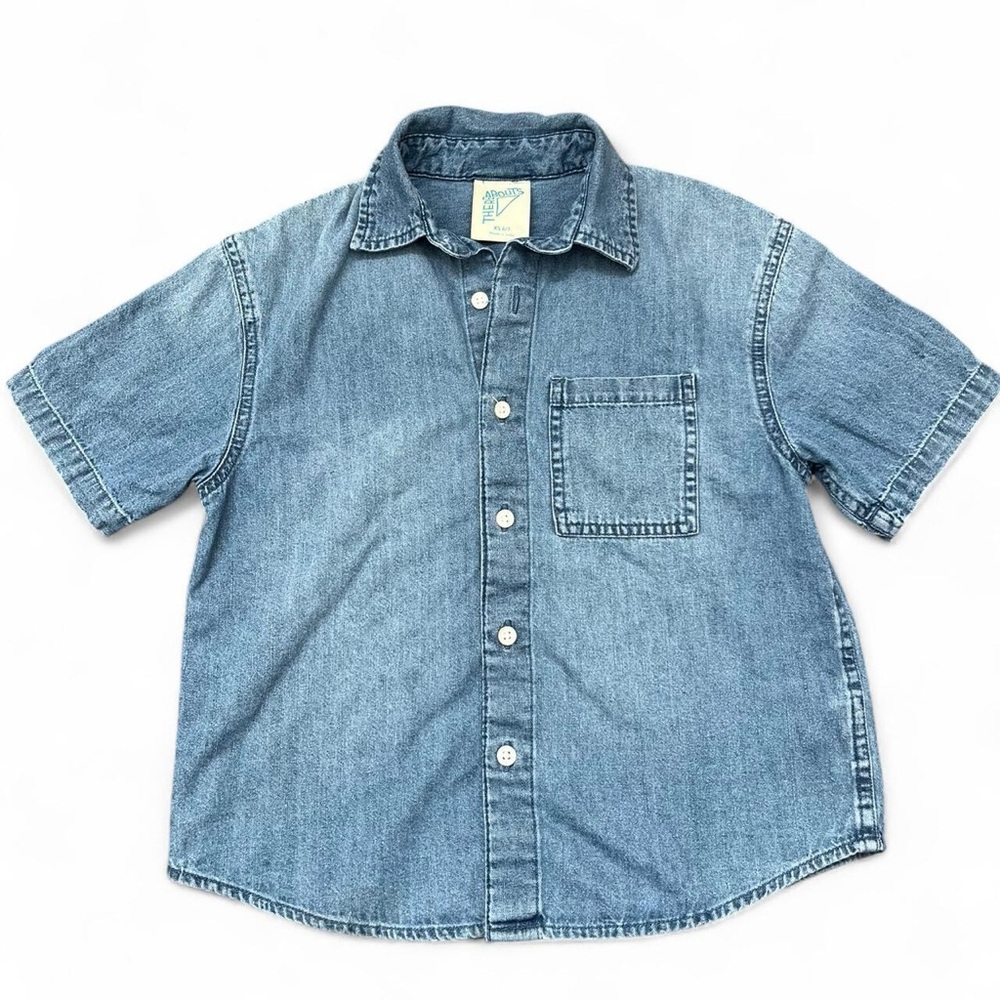 Kids' Denim Short-Sleeve Button-Up Shirt - Light Blue
